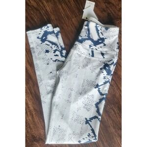 La Society Blue White Snake skin Print Mid Rise Yoga Fitness Leggings Small New